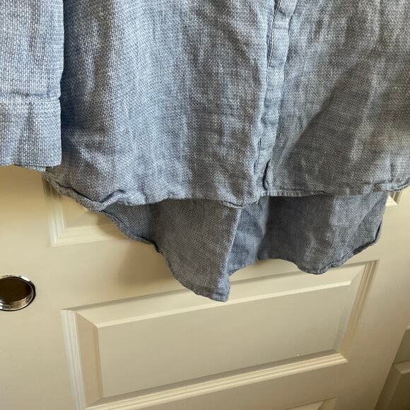 Soft Surroundings 100% Linen High/Low Button Down Blue Tunic - Size 1X - Picture 2 of 8